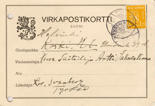 Kirjekortti Tyrv&auml;&auml;lt&auml;